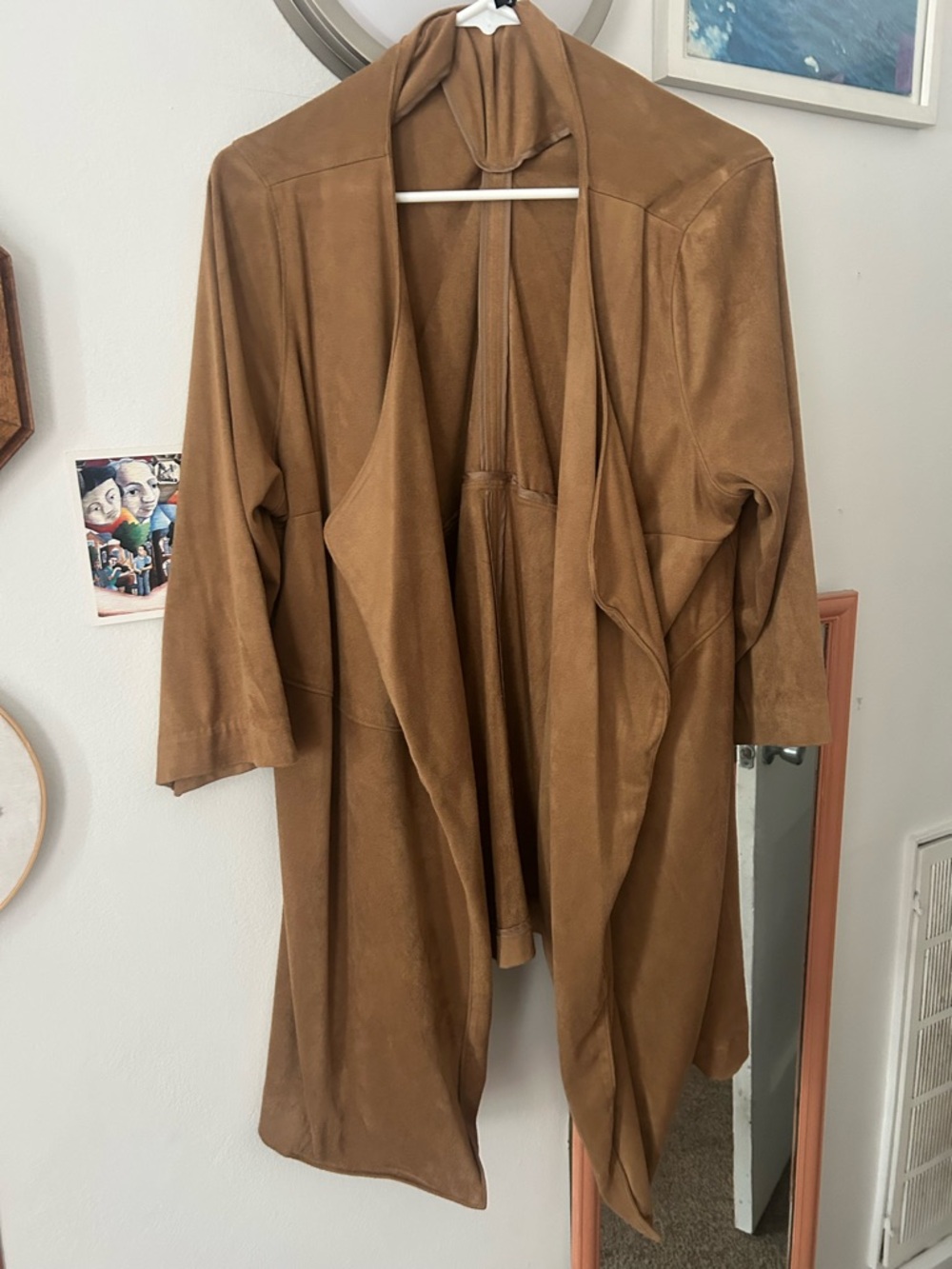 Relativity Open-Front Draped Trench Coat in Camel Brown